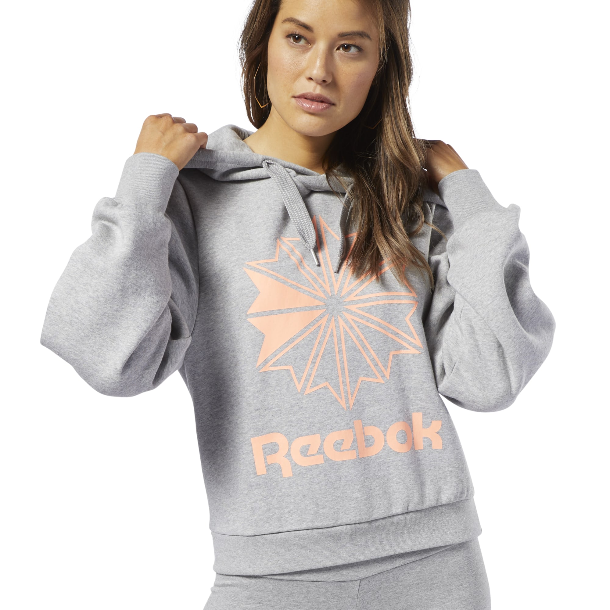 Big hoodie. Толстовка Reebok женская Fleece. Reebok худи c big logo Hoodie. Худи Reebok CL FL big logo Hood. Толстовка Reebok женская серая.